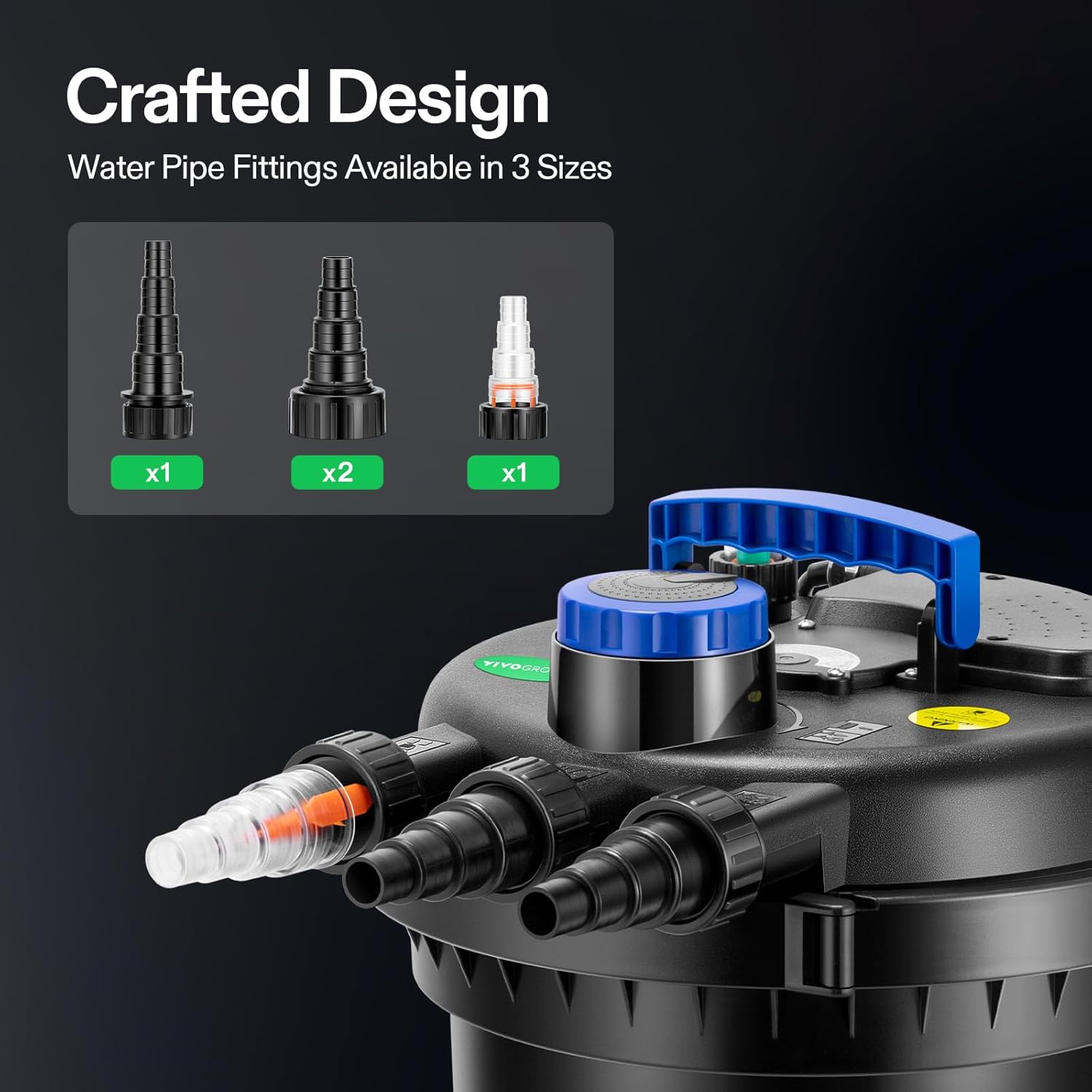 Bio Pressure Pond Filter, with 13W UV-C Light, 2630 GPH Suitable for Koi Ponds up to 1300 Gallons or Landscape Pools up to 2600 Gallons