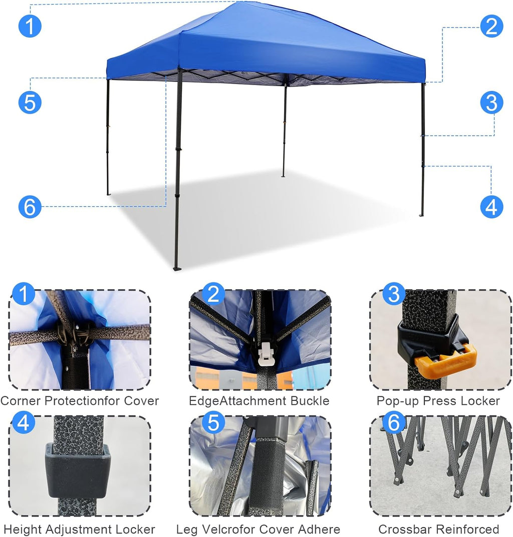 10x10 Pop Up Canopy Tent, Instant Outdoor Canopy with Sand Bags Waterproof Sun Shade Easy Up Tents for Parties,Canopy for Camping Beach Parties (Blue)