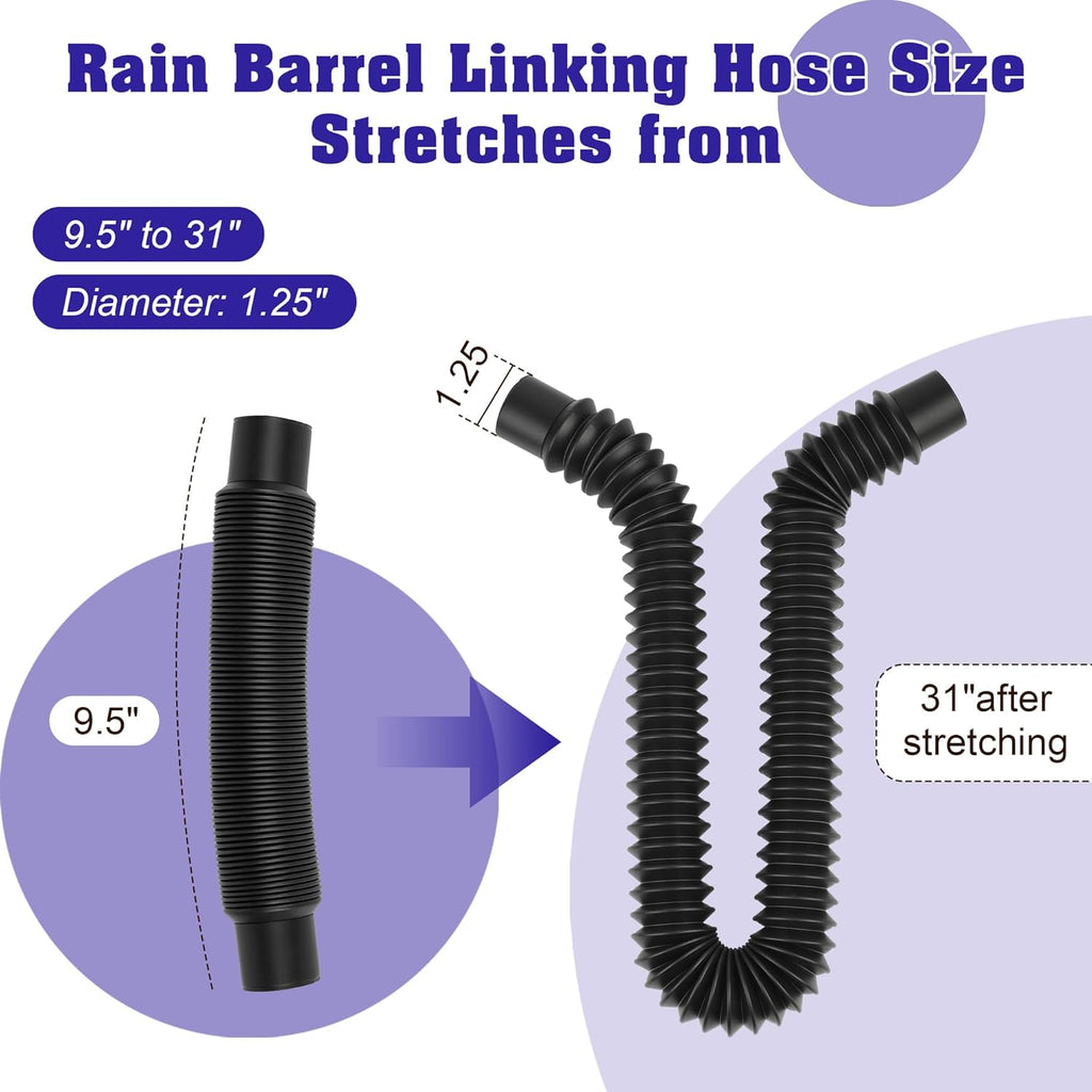 1.25" Diameter Rain Barrel Hose Connector Downspout Diverter Kit Link 2 Rain Water Barrels to Store More Rainwater for Outdoor Home Garden