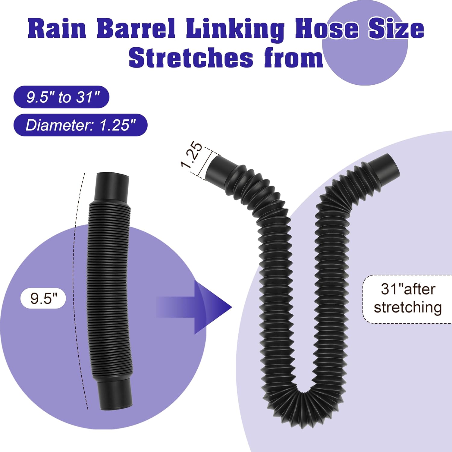 1.25" Diameter Rain Barrel Hose Connector Downspout Diverter Kit Link 2 Rain Water Barrels to Store More Rainwater for Outdoor Home Garden