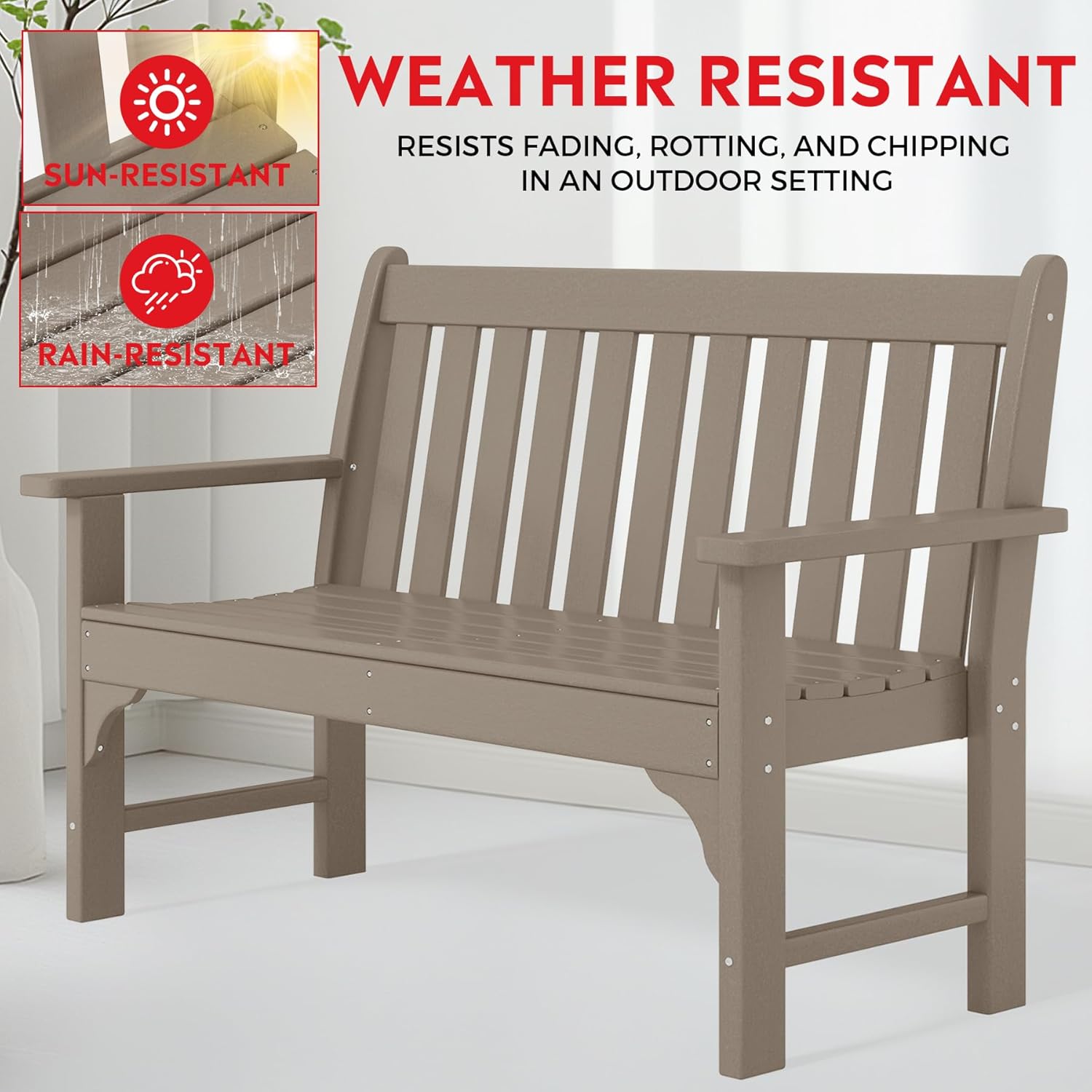 Garden Bench, Farmhouse Park Front Porch for Entryway Bench Outdoor Seating Low Bench Patio Bench Outside/Indoor, Weathered Wood