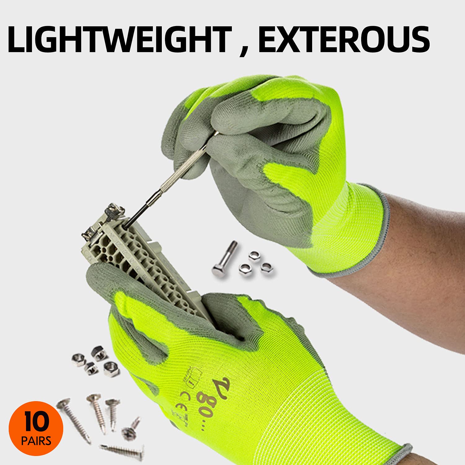 Vgo... 10-Pairs Safety Work Gloves, Gardening Gloves, Polyurethane Coated, Dipping Gloves, Latex Free (Size M, Yellow, PU2103)