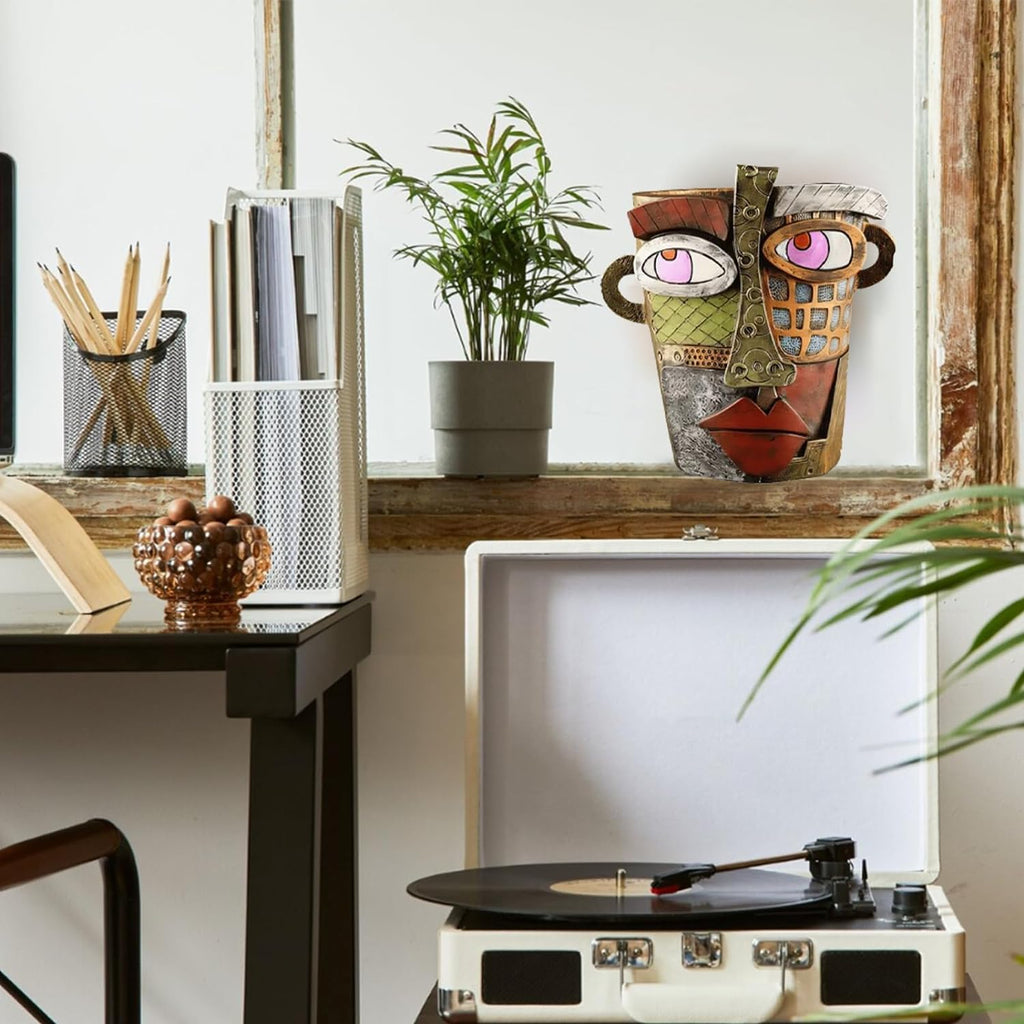 Unique Abstract Face Planters Pots Head,Picasso Brutalist Face Flower Pot Ornaments Head Planter Pots Colorful Art Abstract Resin Flower Pot for Indoor and Outdoor Plants Funny Room Decor(Retro Big)