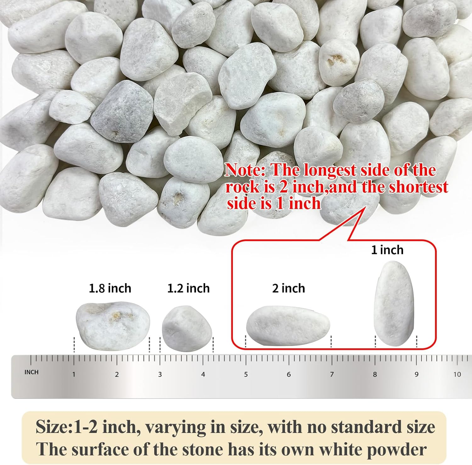 40 lbs White Rocks for Landscaping, 1-2 Inch White Gravel. Decorative Pebbles Stones for Plants, Vases, Craft and Garden