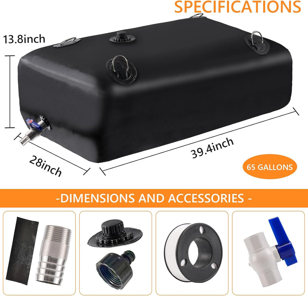 Water Storage Bladder, Water Tank 65 Gallon Foldable Portable Water Storage, Large Water Storage Containers with 3/4" PVC Spigot and Overflow Kit for Camping, Garden, Emergency Water Storage