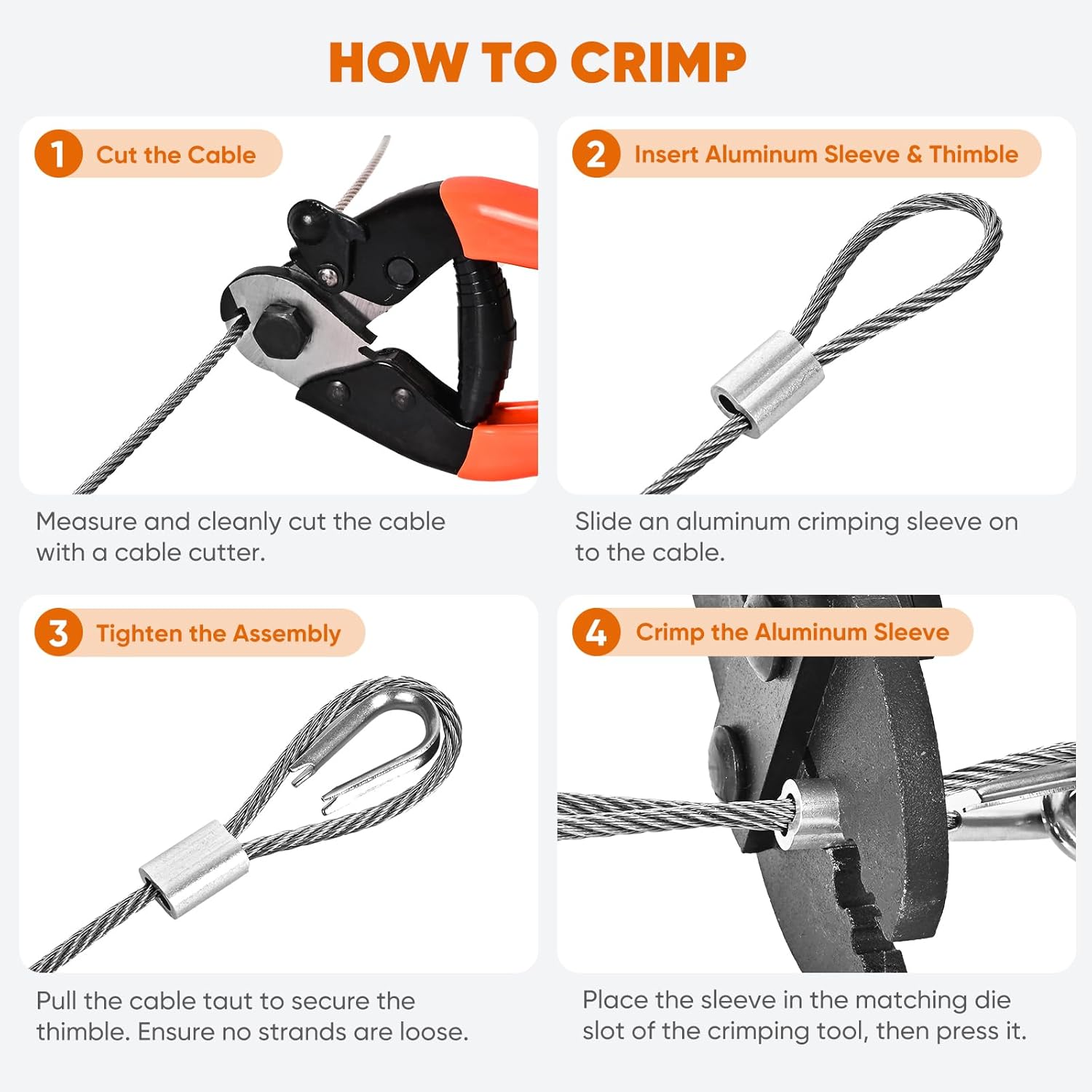 100FT 1/8" Stainless Steel Cable with Wire Rope Crimping Tool and Cable Cutter, 1760 lbs Breaking Strength, 7x7 Strands Aircraft Cable for Deck Railing, Porch Fence, String Light