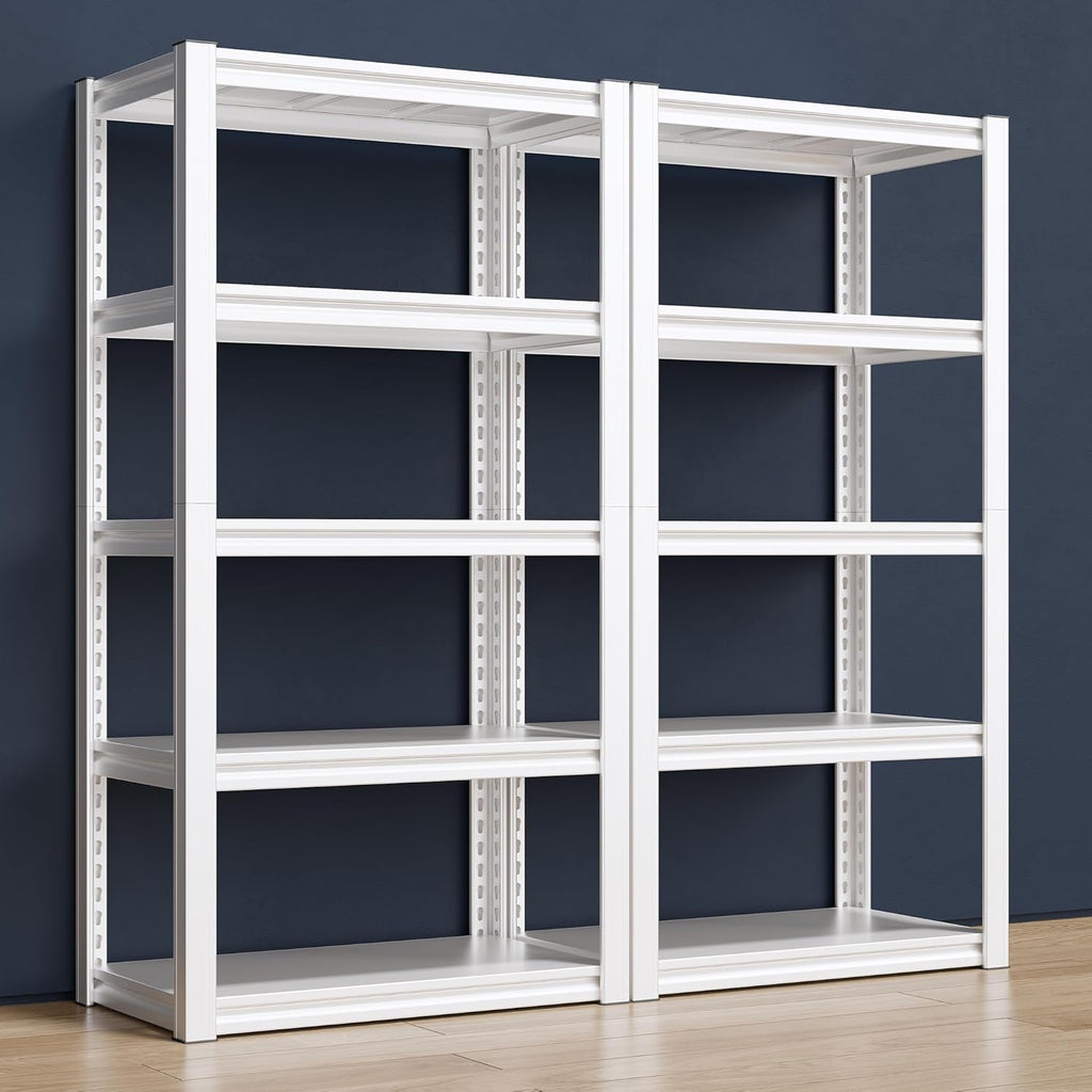 Raybee 72''H Garage Shelving Heavy Duty Storage Shelves Load 2010LBS Adjustable 5 Tier Heavy Duty Shelving White Garage Sheves Pantry Shelf for Kitchen Closet 72''H*31.7''W*16.3''D, 2Pack