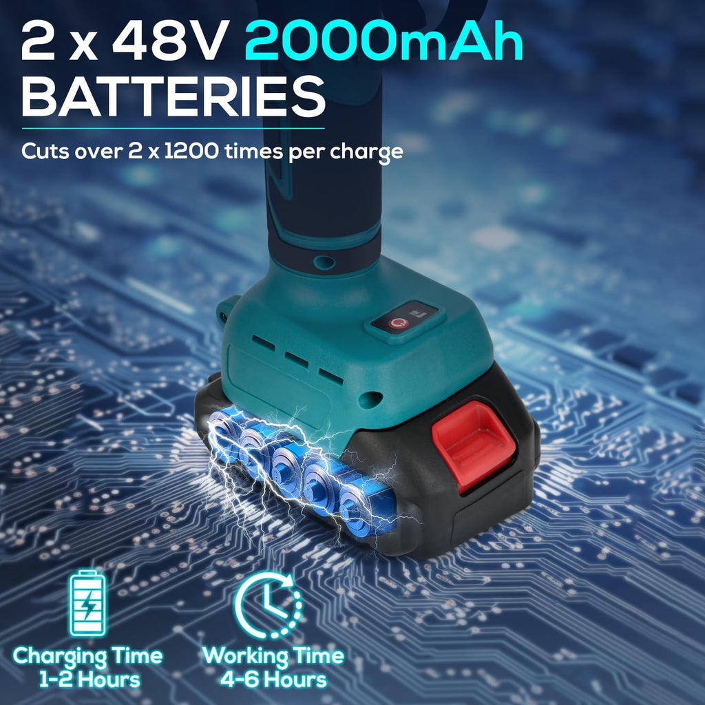 Electric Pruning Shears, Cordless Electric Scissors with 2 PCS Rechargeable 48V 2.0 Ah Batteries & 2 Blades, 1.6" Cutting Diameter Pruning Shears Garden Tool for Tree Trimming Branch Cutter