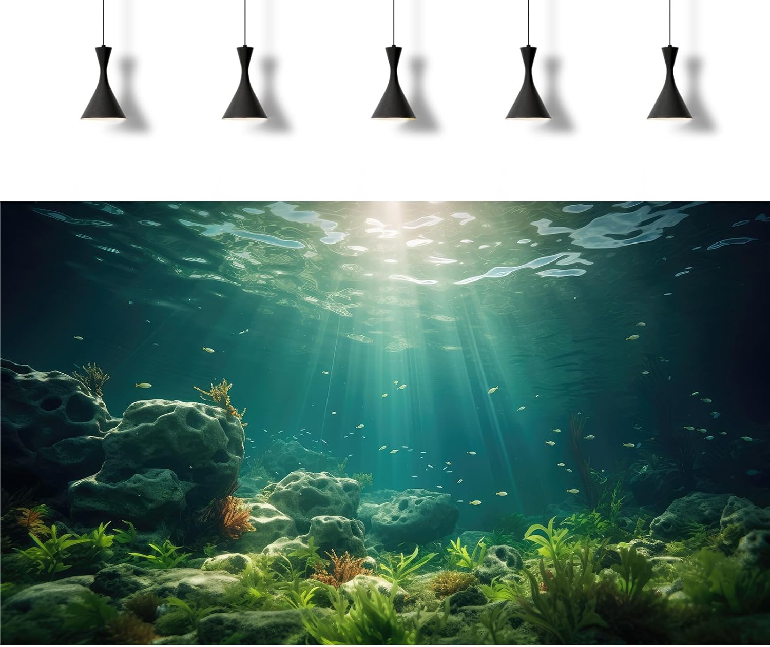 Under The Sea Aquarium Background Deep Sea Aquatic Plants Fish Tank Background Underwater Rock Sunray Terrarium Backgrounds Tropical Fish Deep Ocean Floor Fish Tank Backgrounds 48x20in