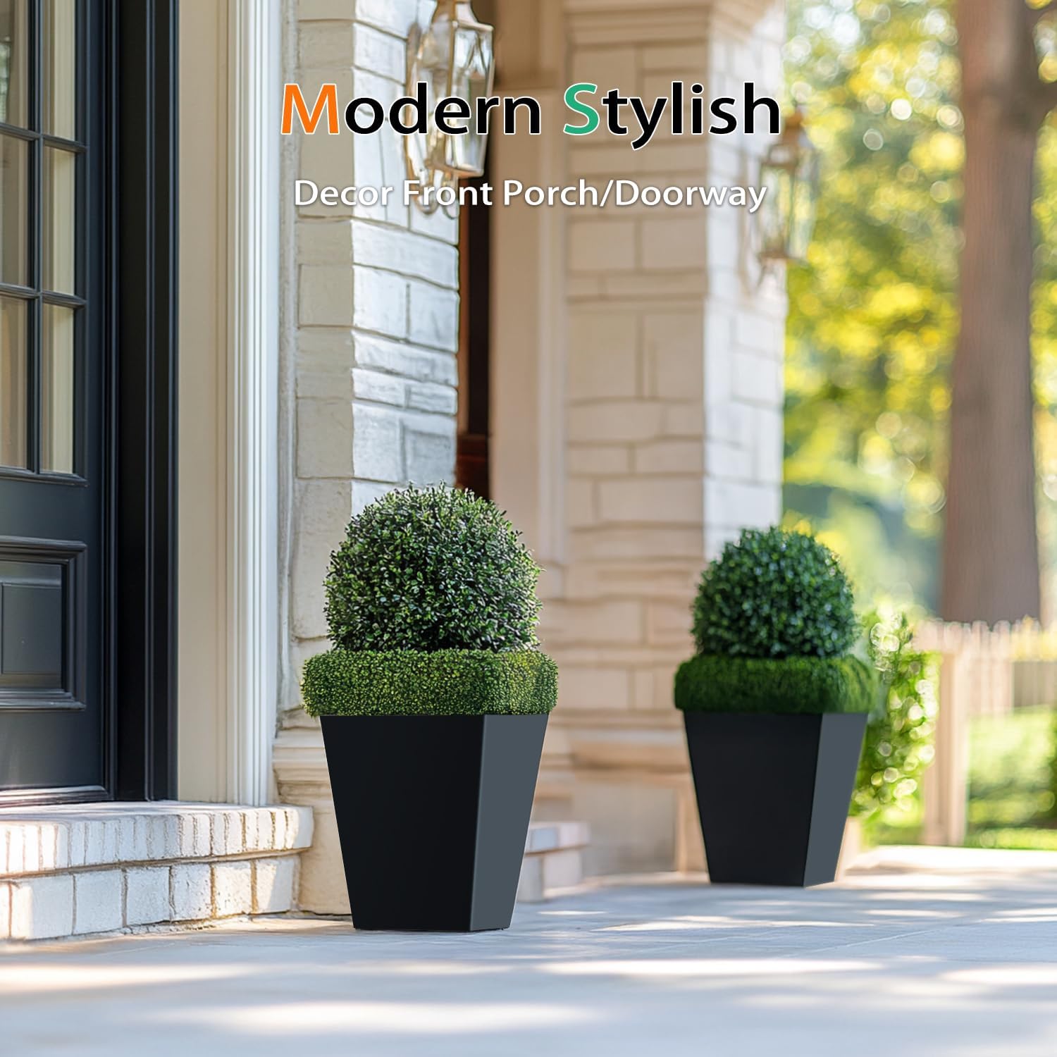 Resin Planter Outdoor Indoor, Taper Plant Pots for Flowers (Black, 12.2 inch - 2 Pack)