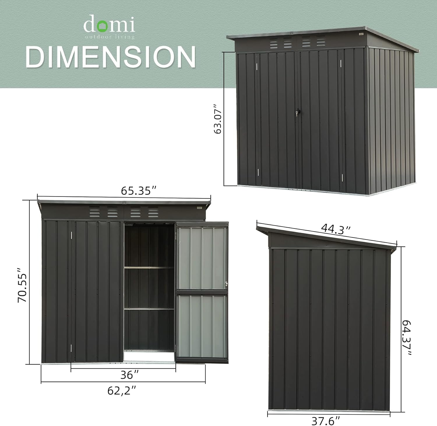 Domi Outdoor 5’ x 3’ Storage Shed, Metal Sheds Tool Storage Slope Roof with Lockable Door & Air Vents, Outdoor Galvanized Steel Sheds for Backyard,Garden,Patio,Lawn