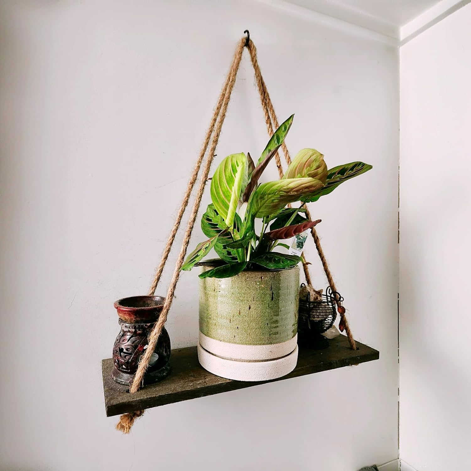 6 Inch Plant Pots, Ceramic Planter Pot with Drainage Hole & Saucer, Indoor/Outdoor Cylinder Round Planter Pot, Green & Beige