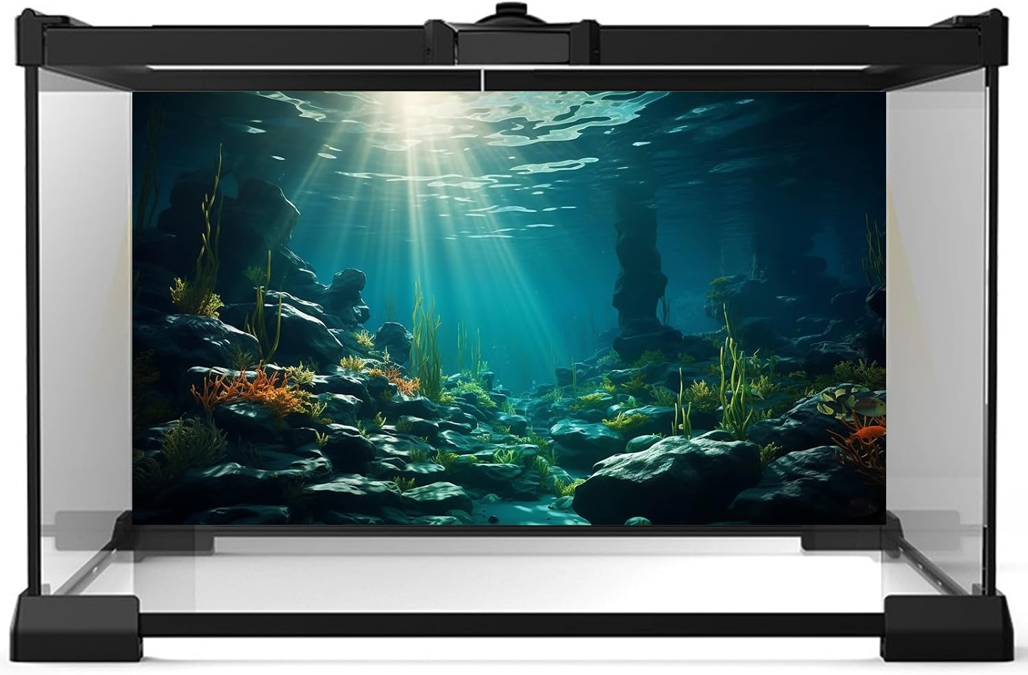 Aquarium Background Ocean Floor Fish Tank Background Underwater Coral Reef Stone Aquarium Backdrop Seaweed Background Sunlight Tank Backdrop Perfect Aquarium Backdrop Durable Vinyl 72x18in