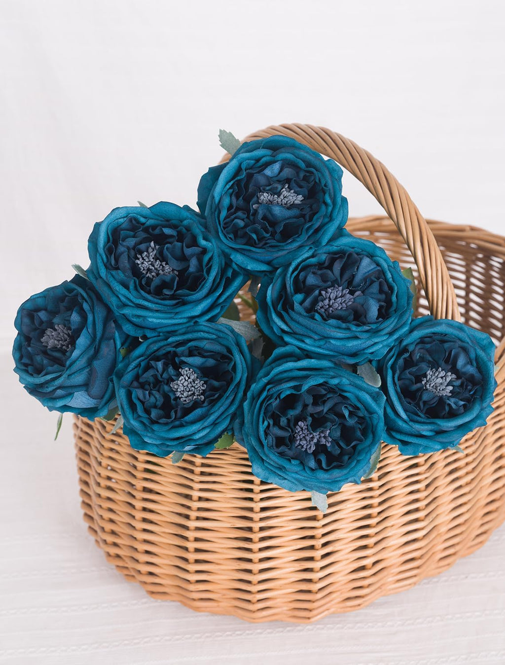 DuHouse 5Pcs Silk Roses Fake White Roses with Stems Real Touch Rose Artificial Flowers for Arrangement Wedding Party Home Decoration(Peacock Blue)