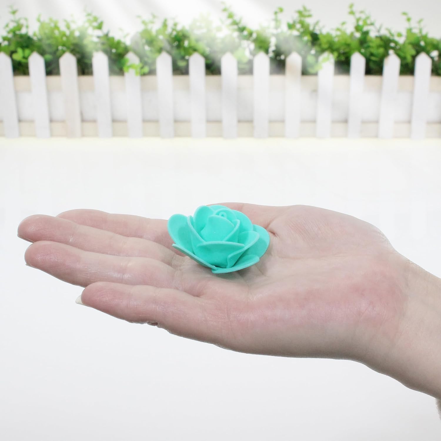 500 Pcs 1.4 Inch Mini Artificial Flowers Head Bulk 5 in 1 Set Faux Foam Fake Small Rose Tiny Baby Flores Bouquet Cake Gift Home Decoration DIY Craft (Teal Green)