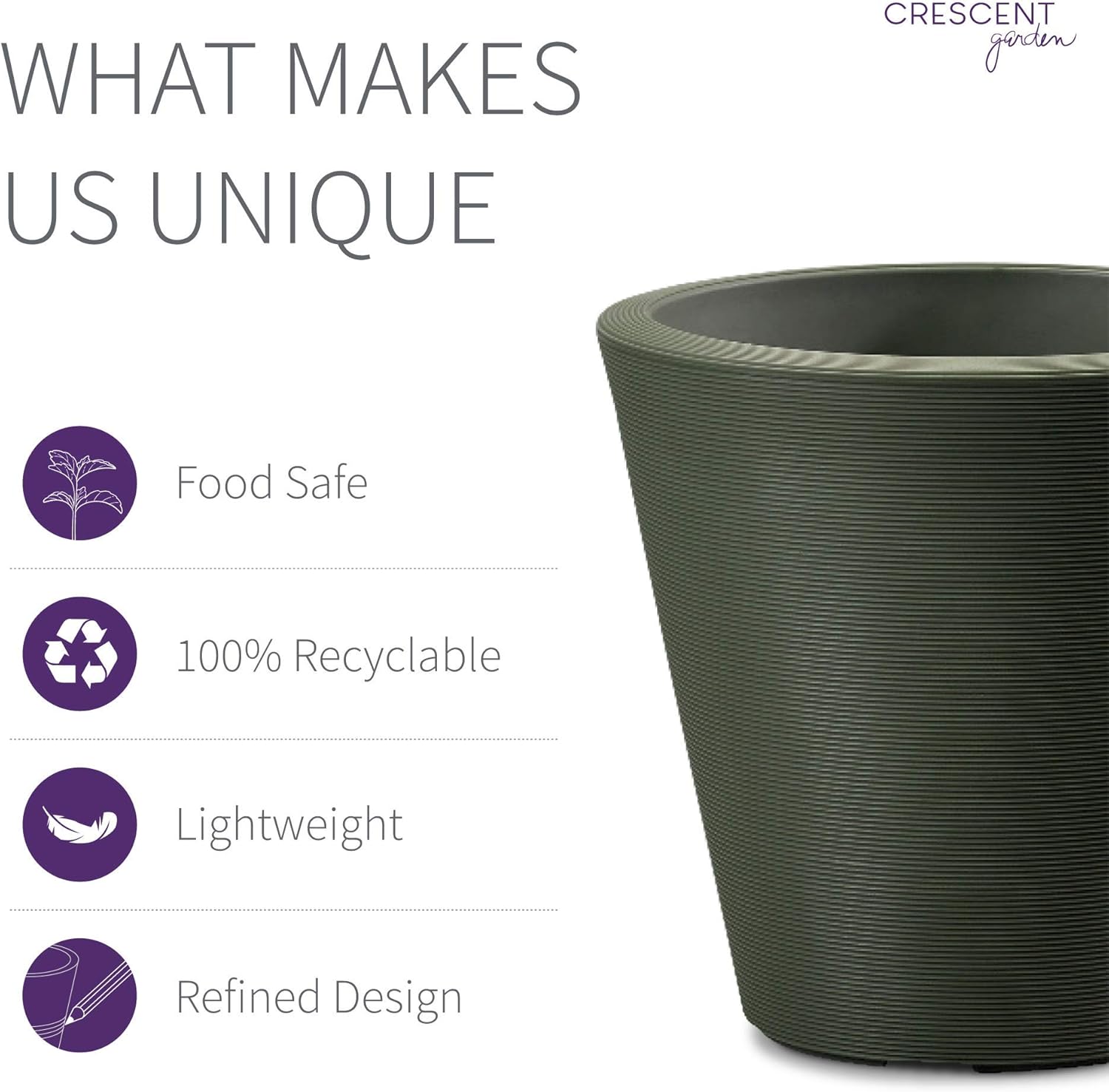 Crescent Garden Madison Planter– Weather-Resistant, Double Walled Indoor/Outdoor Plant Pot with Drain Hole – Extra Large Commercial Size Pot, 34-Inch (Olive)