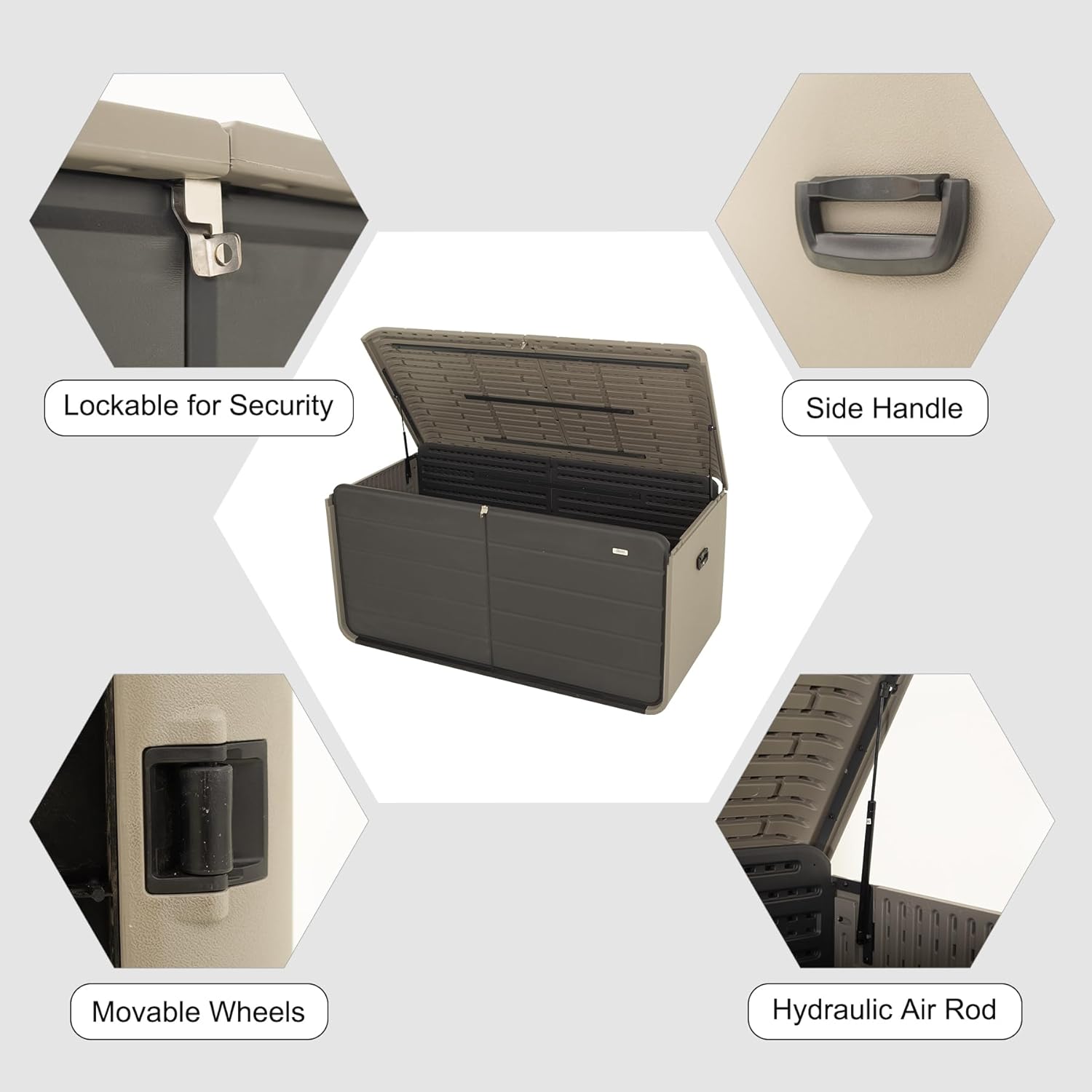 Domi 260 Gallon Resin Deck Box, Waterproof & UV-Resistant Outdoor Large Storage Box Lockable Storage Bin for Patio Cushions Pool Supplies Garden Tools and Delivery Storage