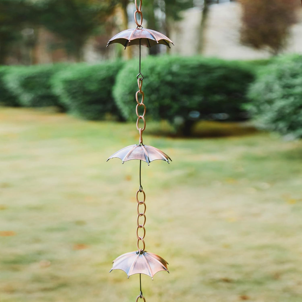 Rain Chain Decoration 6 Ft., Outdoor Rain Catcher Metal Chain Downspout 72'' for House Eaves, Garden & Home, Umbrella Shape Rain Chains