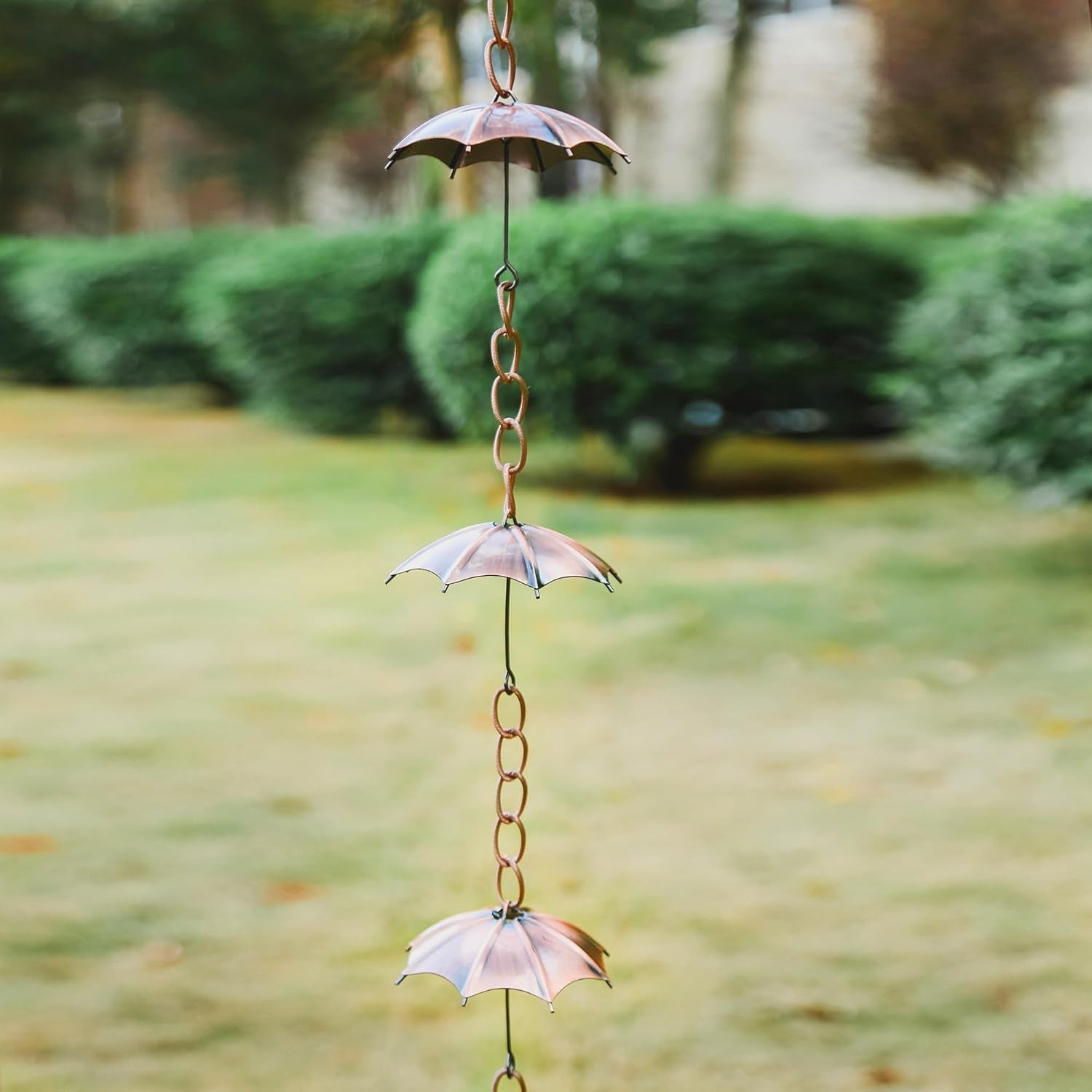 Rain Chain Decoration 6 Ft., Outdoor Rain Catcher Metal Chain Downspout 72'' for House Eaves, Garden & Home, Umbrella Shape Rain Chains