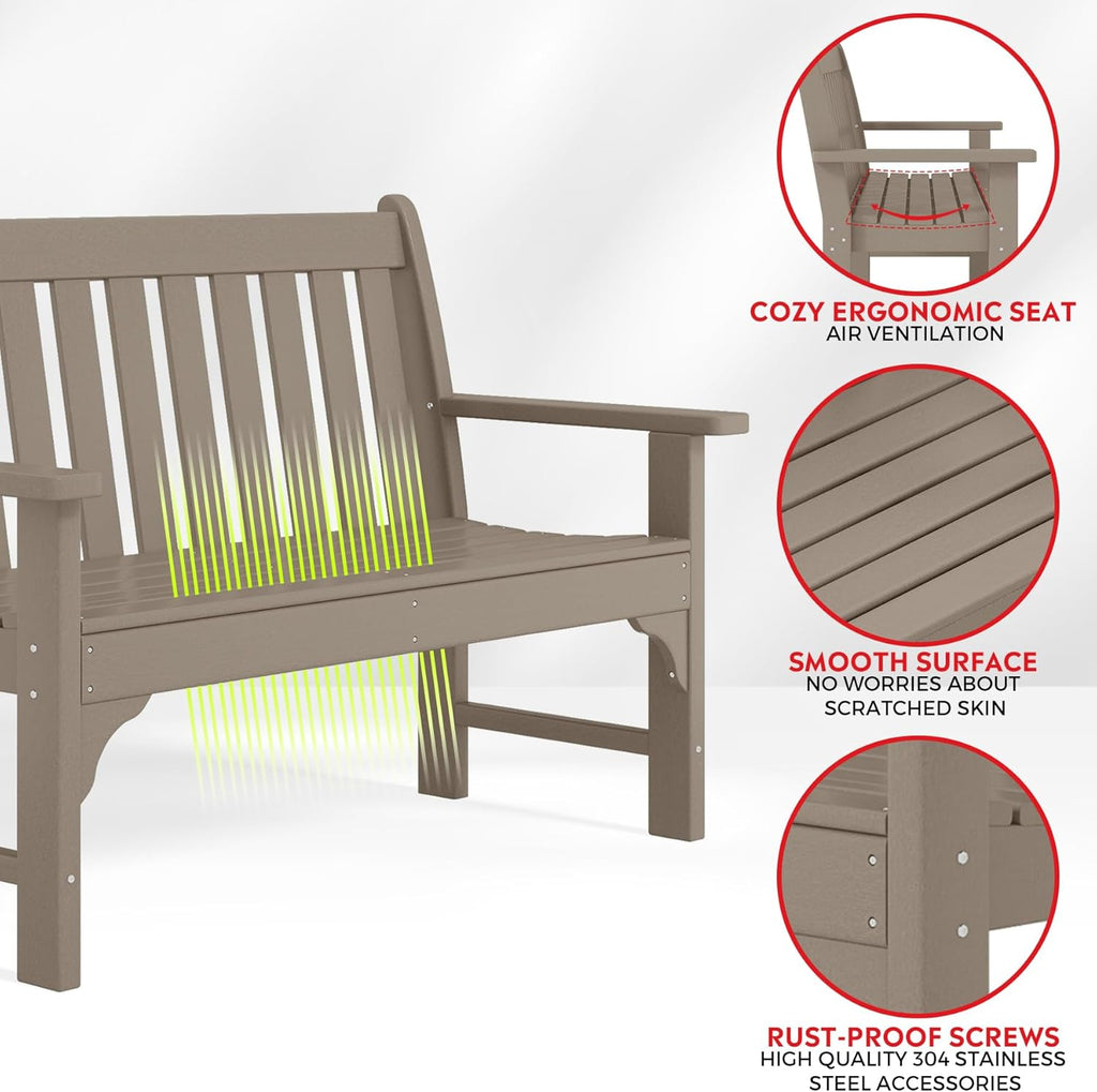 Garden Bench, Farmhouse Park Front Porch for Entryway Bench Outdoor Seating Low Bench Patio Bench Outside/Indoor, Weathered Wood