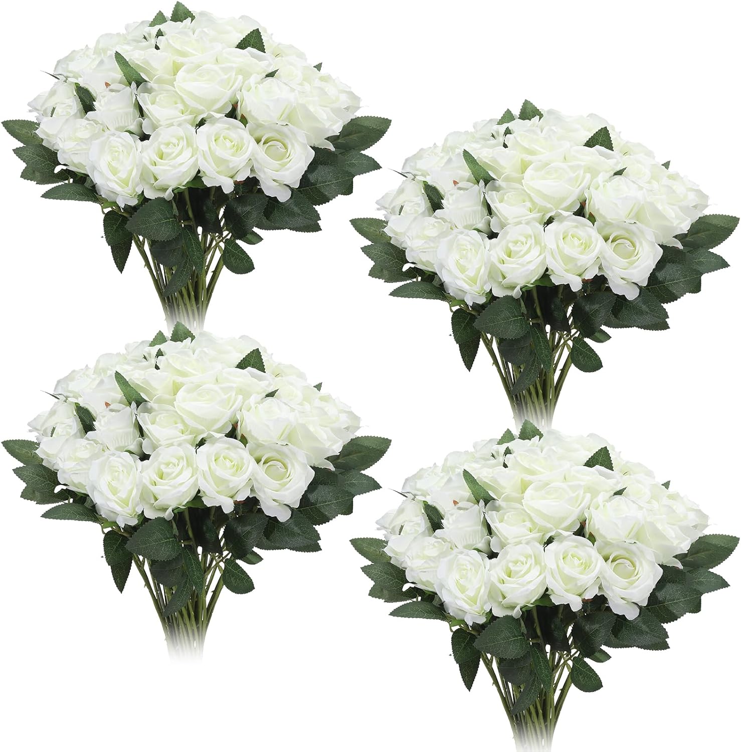 36 Pcs Silk White Rose Bouquet Bridal Artificial Flowers,Fake Rose Long Stem Realistic Artificial Flowers Bulk for Wedding Bouquet Ball Arrangement Centerpiece Party Decor