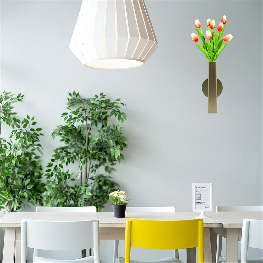 Self Adhesive Wall Vase Metal Tube Decoration Holder Used to Display Dried Flower, Faux Flowers, Fake Flowers, Also Suitable for Cemetery Memorial Decoration (1 PCS Gold)