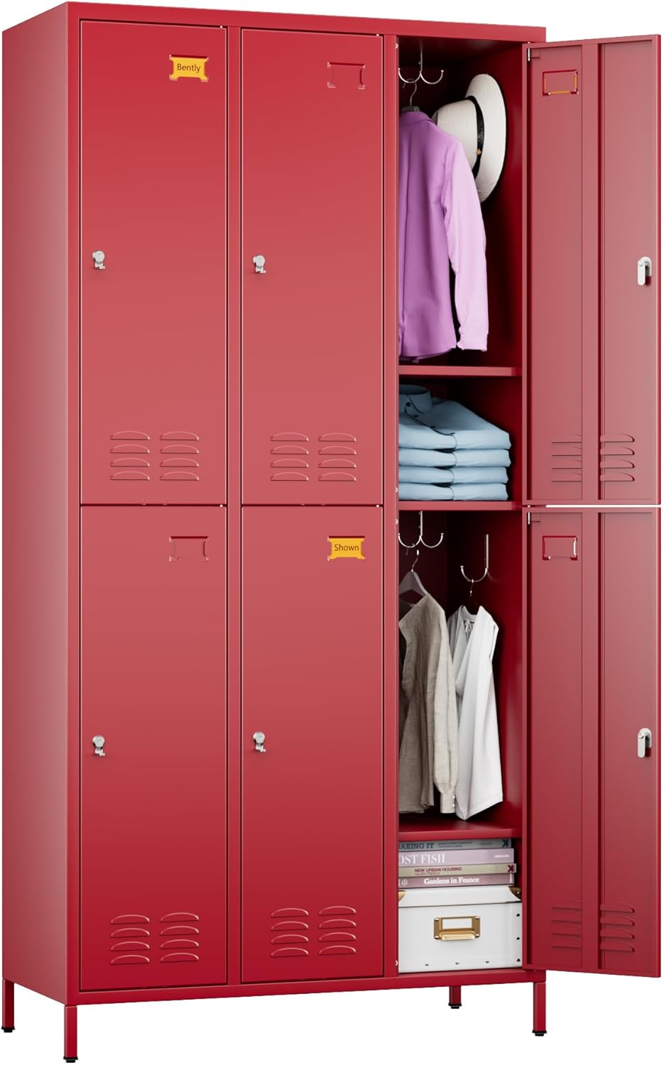 METAN Metal Locker for School Office Gym Bedroom,6 Doors Steel Storage Lockers Cabinet for Employees,Industrial Storage with 1 Shelf,Assembly Required,Red