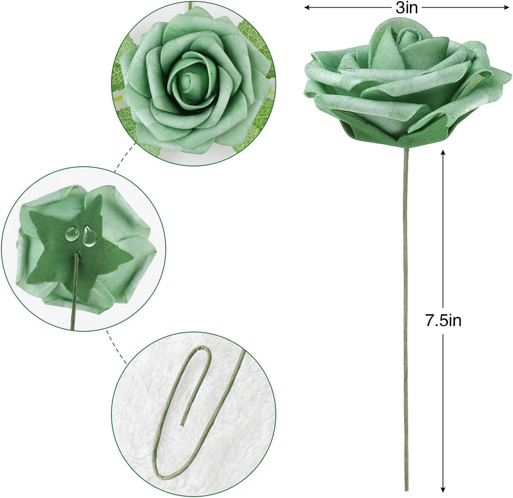 AmyHomie 25pcs Real Looking Artificial Shades of Forest Roses w/Stem for DIY Wedding Bouquets Centerpieces Arrangements Party Baby Shower Home Decorations