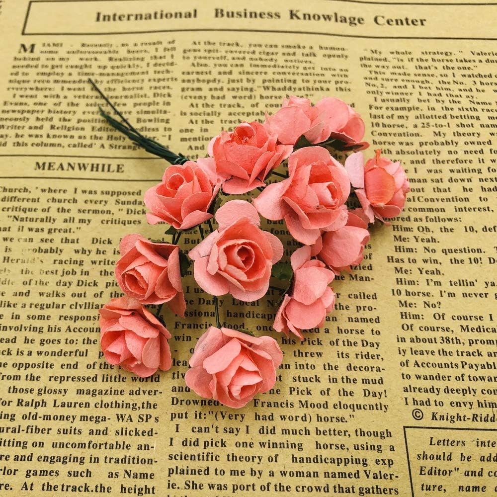 Mini Fake Rose Flower Heads 144pcs Mini Artificial Mulberry Paper Roses Flower with Wire Stem DIY Wedding Flowers Accessories Make Bridal Hair Clips Headbands Dress (Blush Pink)
