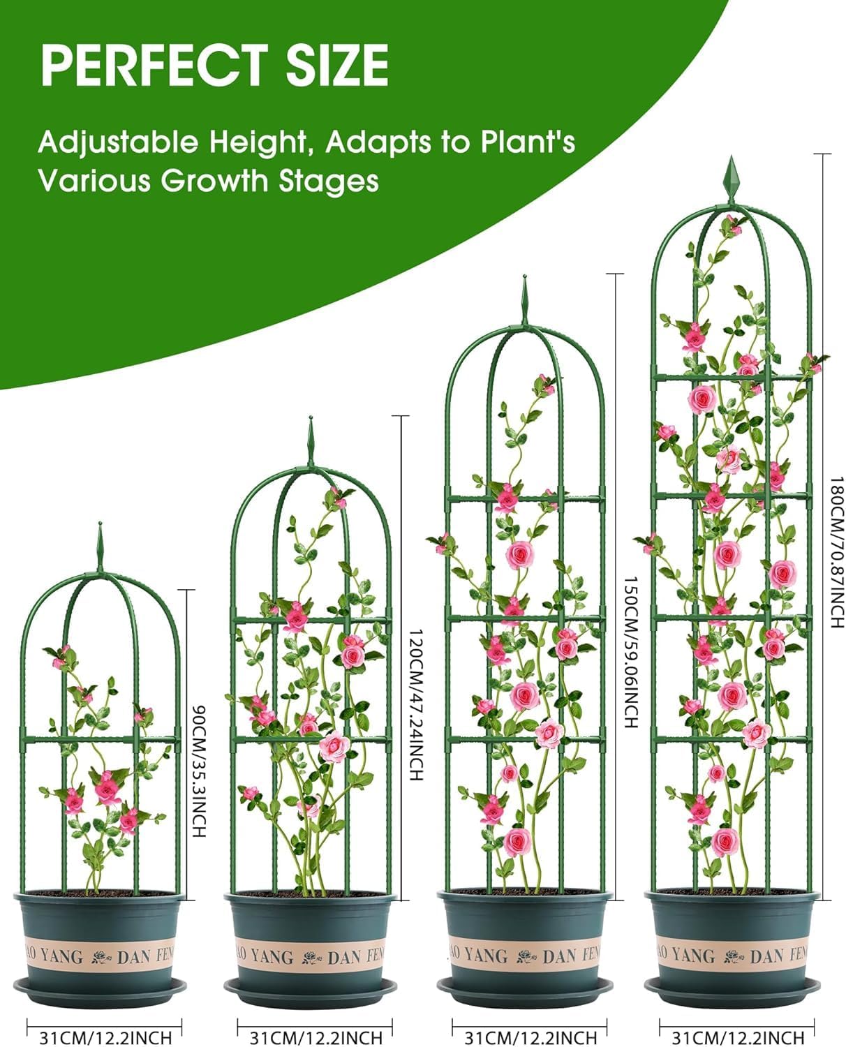 Garden Obelisk Trellis for Climbing Plants, 6FT Garden Obelisk Rustproof PE Coated Metal Potted Plant Climbing Support, Thickened Tube Plant Tower Trellis for Clematis Vine Support Indoor (2 Pack)