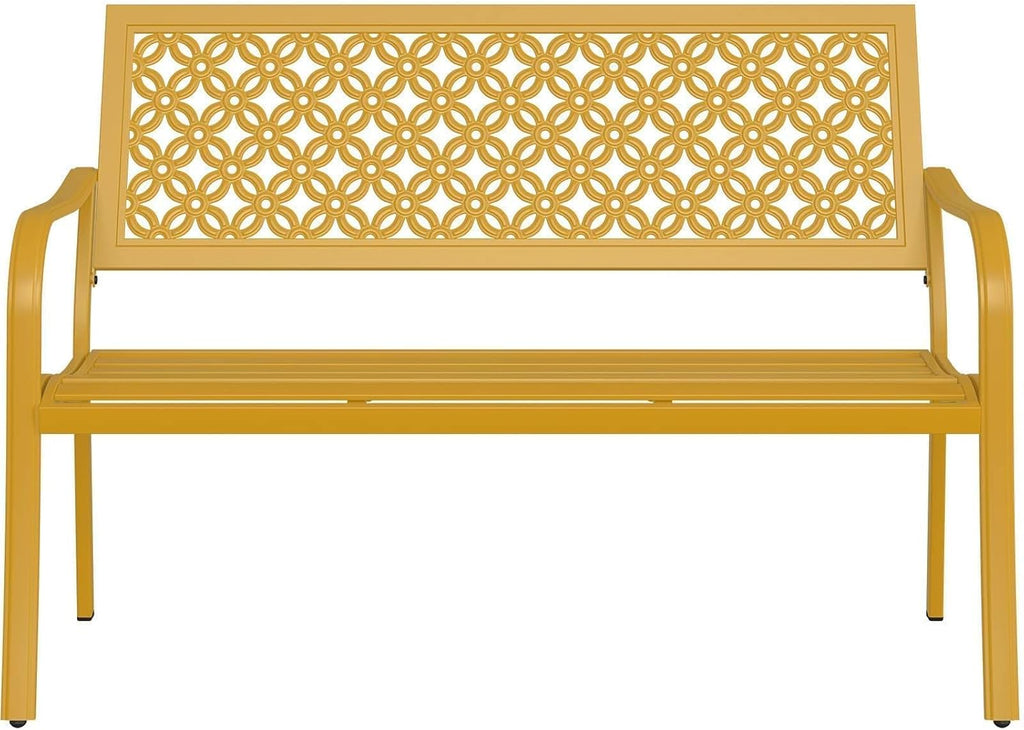 Grand patio 50" Outdoor Bench, Garden Benches with Anti-Rust Metal Powder Coated Frame, Patio Bench for Front Porch Park Outside Furniture Decor, Sunflower Yellow