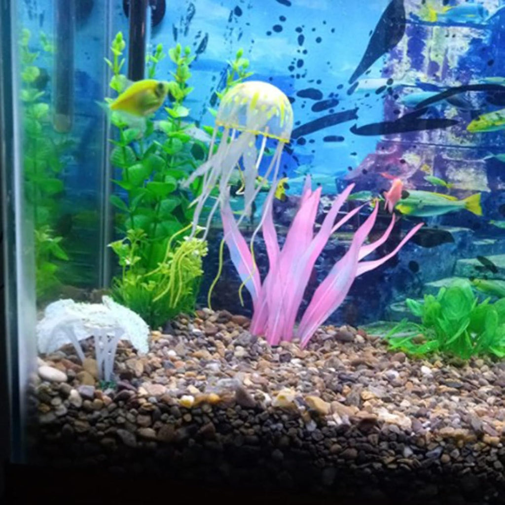 2Pcs Soft Silicone Aquarium Plants Glowing Kelp Fish Tank Plants Decor Artificial Aquarium Plant Decoration Simulation Artificial Water Grass for Fish Tank,Pink,7inch