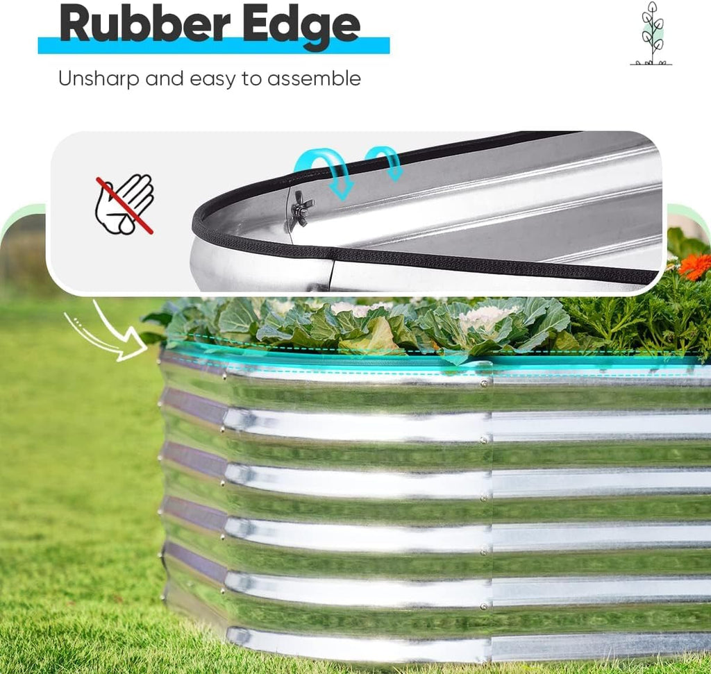Quictent Raised Garden Bed Kit Oval Galvanized Metal Planter Box Tall for Vegetables Outdoor Backyard, Rubber Strip Edging Included, Silver 8x4x1.5 ft