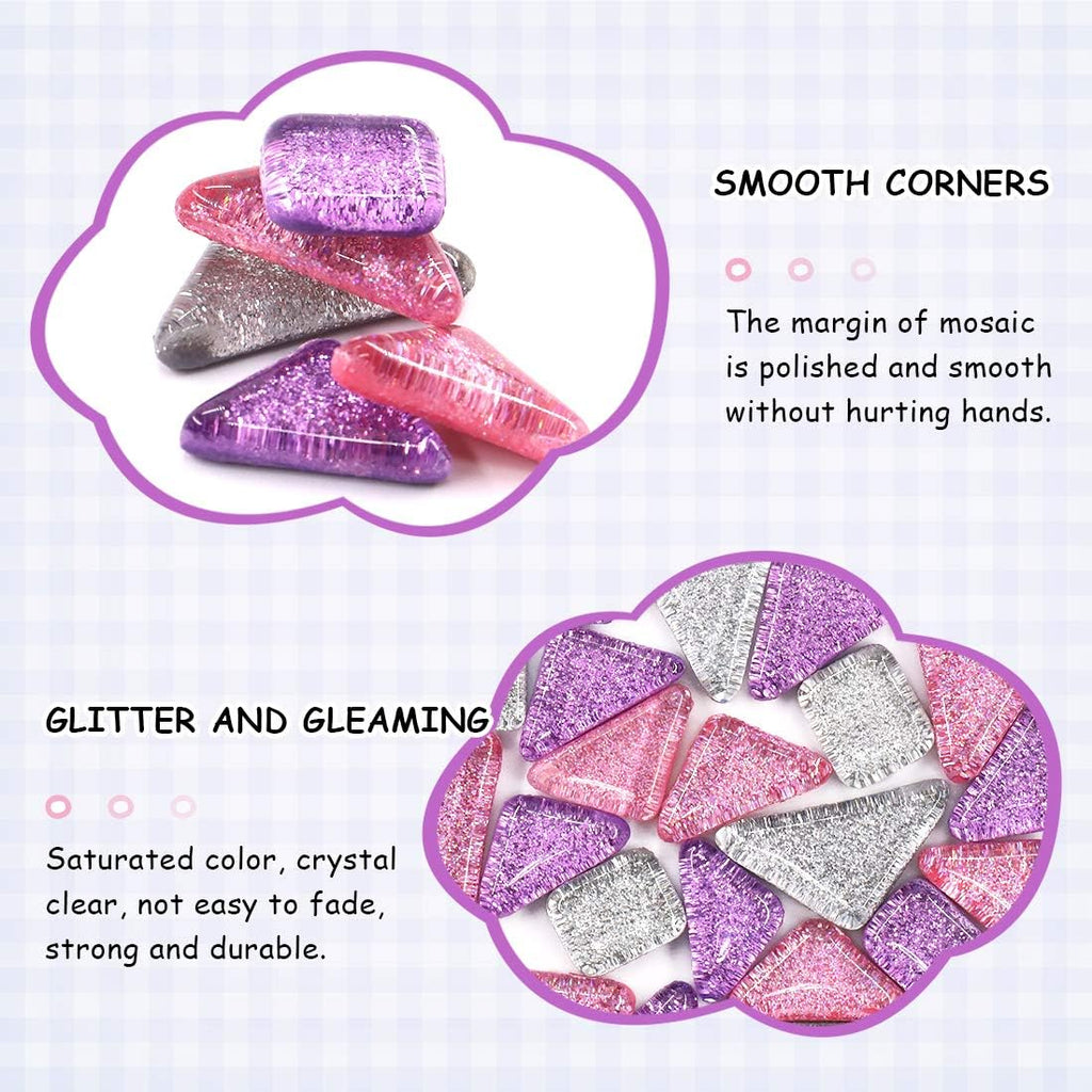 Swpeet 1 Pound Mixed Colors Shine Crystal Series Mosaic Tiles Assortment Kit, Square and Triangle Genuine Mosaic Tiles Glitter Crystal Mosaic Perfect for Home Decoration Crafts