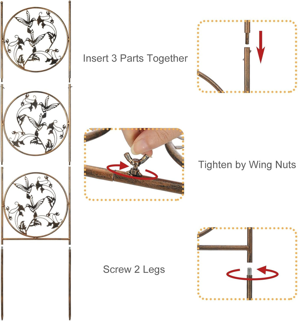 SUNNYPARK Set of 2 Hummingbird Metal Garden Trellis for Climbing Plants, Decorative Vegetables Flowers Vine Trellis for Outdoor Patio 55'' H x 12.4'' W