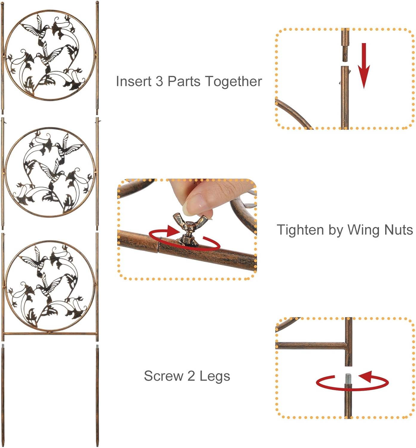 SUNNYPARK Set of 2 Hummingbird Metal Garden Trellis for Climbing Plants, Decorative Vegetables Flowers Vine Trellis for Outdoor Patio 55'' H x 12.4'' W