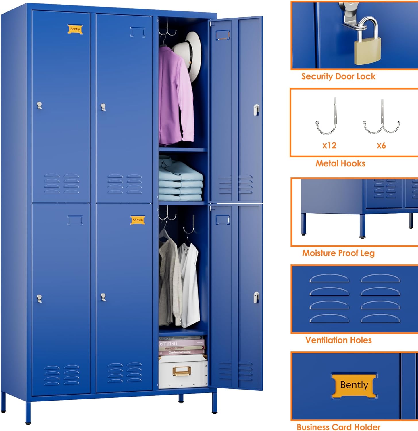 METAN Metal Locker for School Office Gym Bedroom,6 Doors Steel Storage Lockers Cabinet for Employees,Industrial Storage with 1 Shelf,Assembly Required,Blue