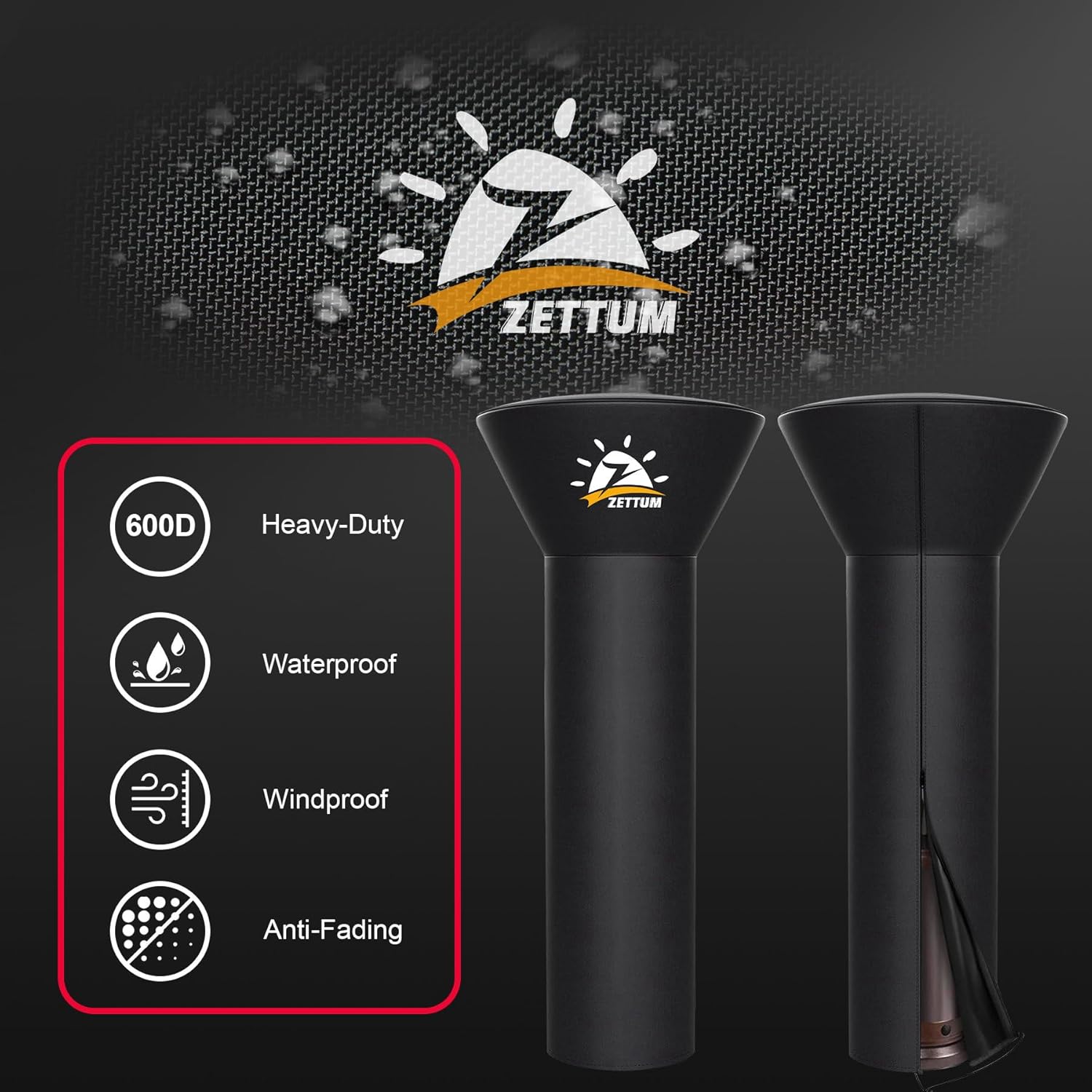 Patio Heater Covers - 600D Outdoor Heater Cover with Zipper Waterproof Heavy Duty, Propane Heat Cover for East Oak, Hampton Bay, Fire Sense and More (87" Height x 33" Dome x 19" Base)