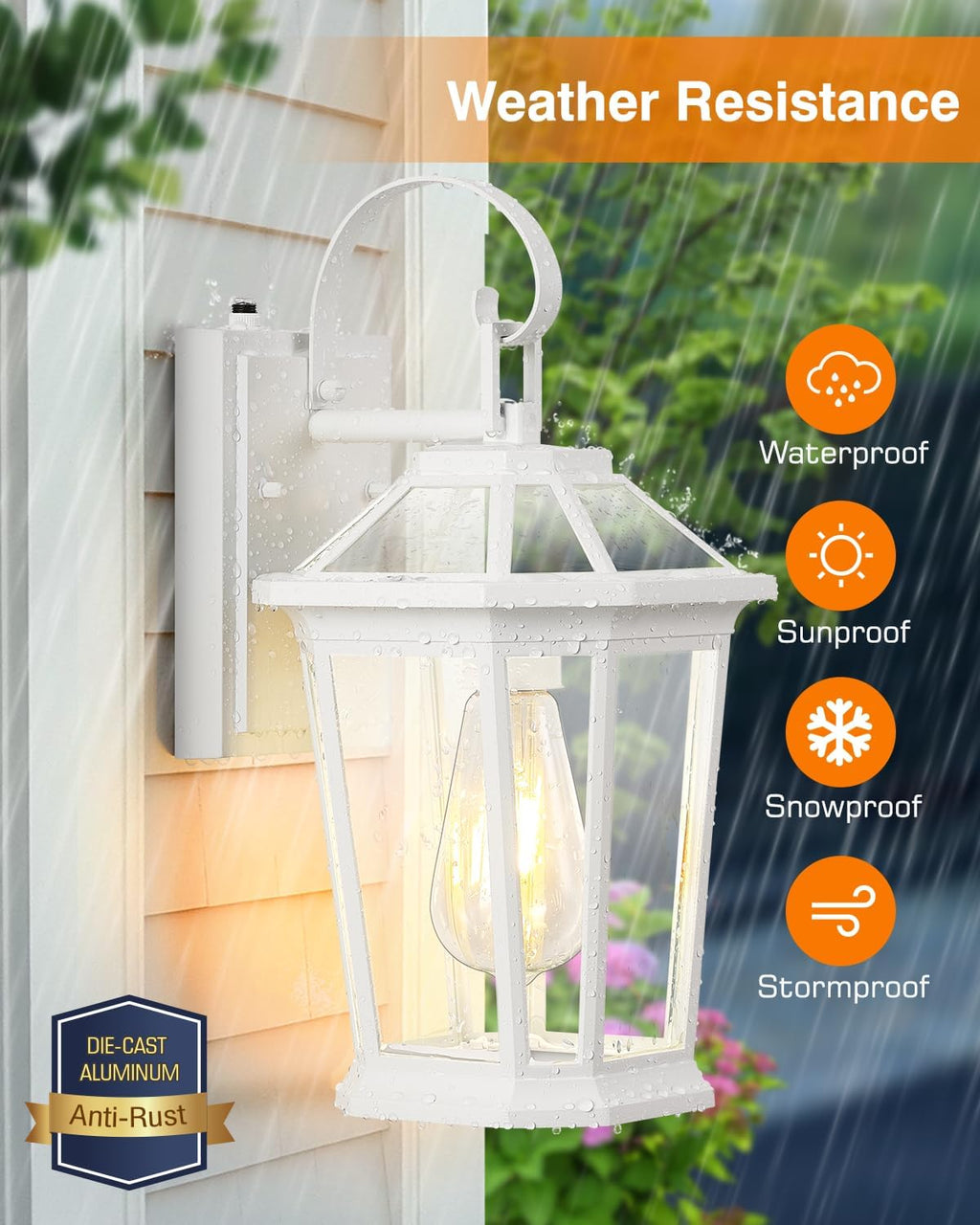 VIANIS 2 Pack Outdoor Wall Lights, Dusk to Dawn Exterior Light Fixture for House, 100% Anti-Rust Aluminum Waterproof Porch Light Outside Wall Lights, White Outdoor Wall Sconce Lanterns for Garage