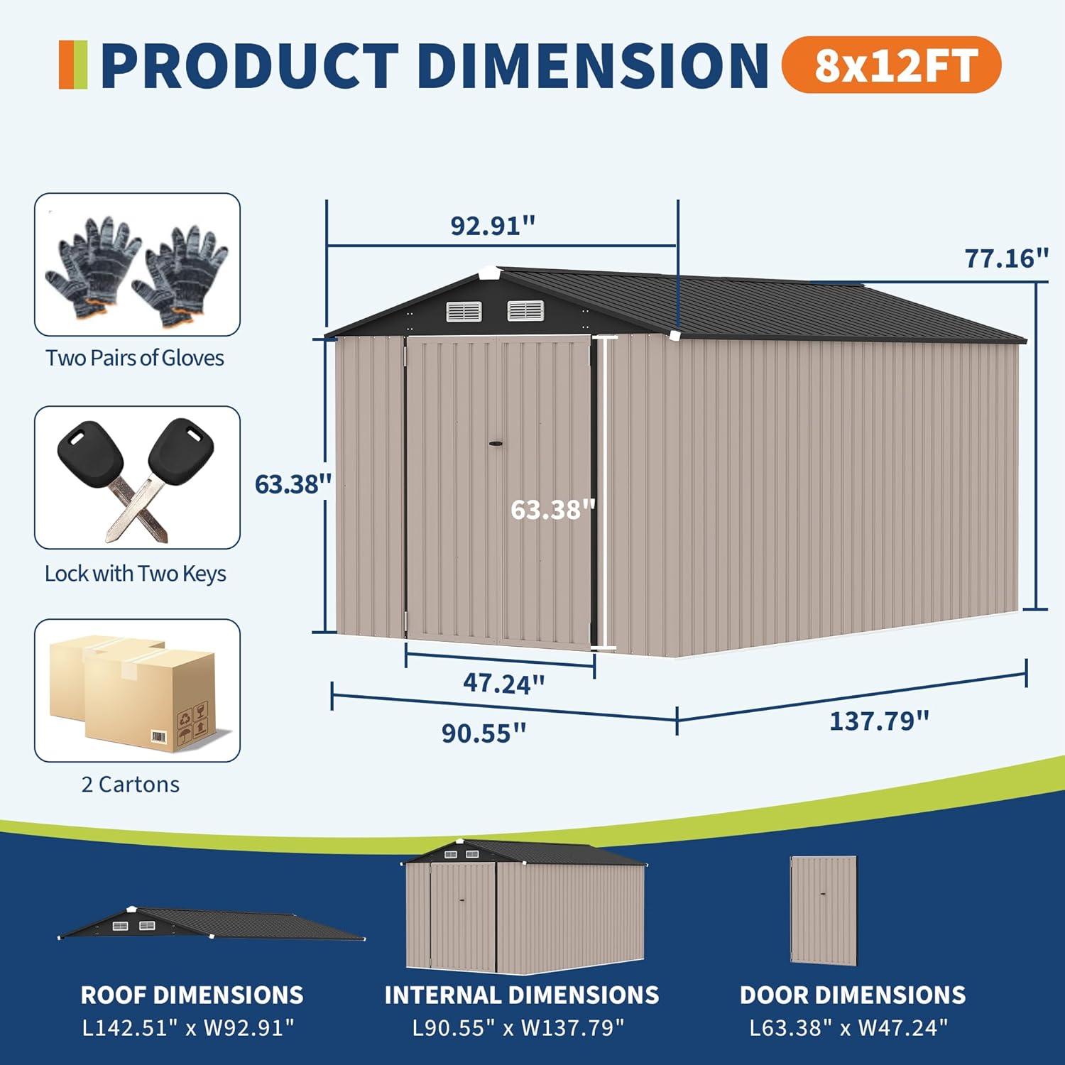 8x12 FT Metal Storage Sheds Outdoor, Metal Yard Sheds Garden Shed Kit, Metals Tool Shed with Lockable Door, Metals UtilityShed Buildings with Air Vent for Backyard Garden Patio Lawn