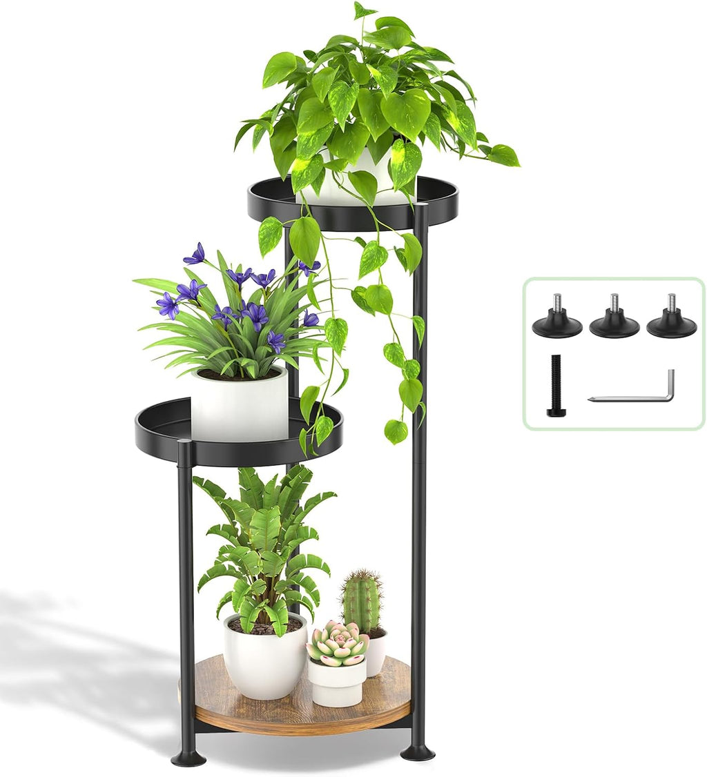 3 Tier Plant Stand Indoor Outdoor, Corner Tierd Metal Flower Shelf Pot Holder Clearance, Tall Multiple Plants Rack Narrow Display Organizer for Patio Orchid Office Porch Living Room Garden,Black