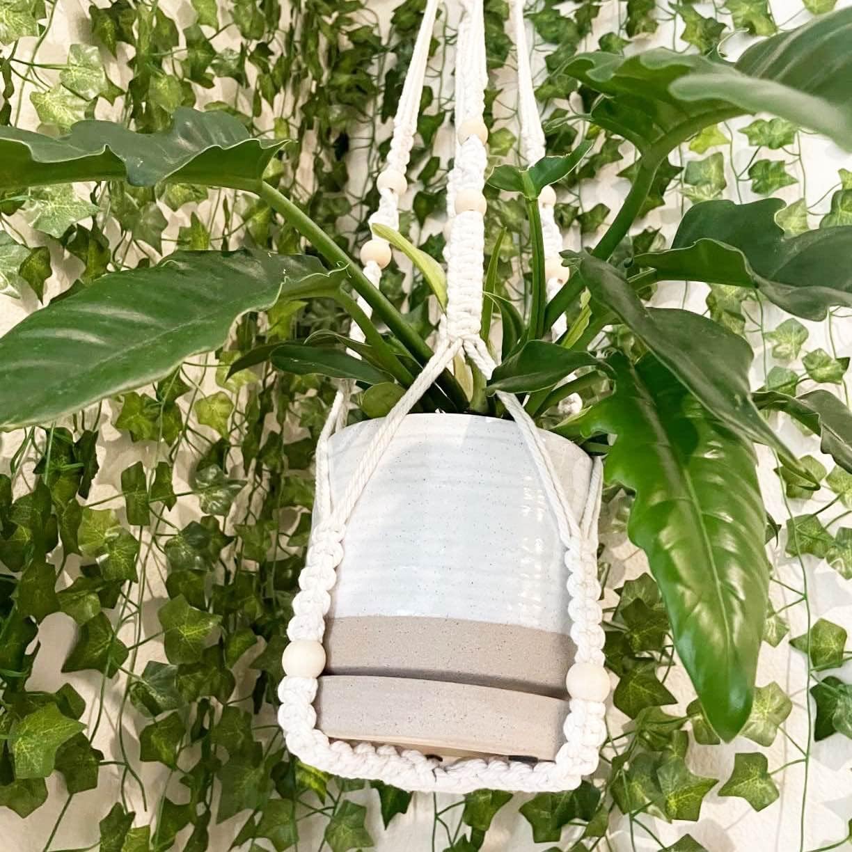 6 + 8 Inch Plant Pots, Ceramic Planter Pot with Drainage Hole & Saucer, Indoor/Outdoor Cylinder Round Planter Pot, Cream & Beige