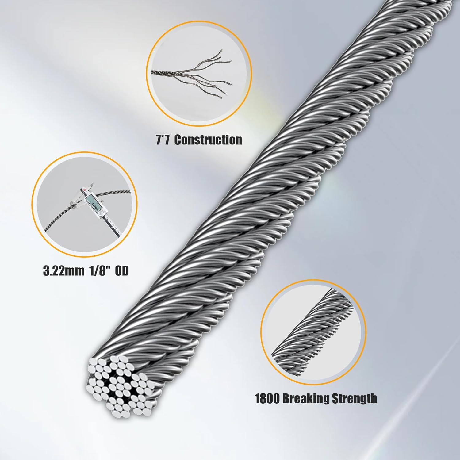 1/8" Stainless Steel Cable, 2000FT Wire Rope with Cable Cutter 7x7 Strand, Aircraft Cable 1800 lb Breaking Strength, Cable for Deck Railing, Fence, DIY Balustrade