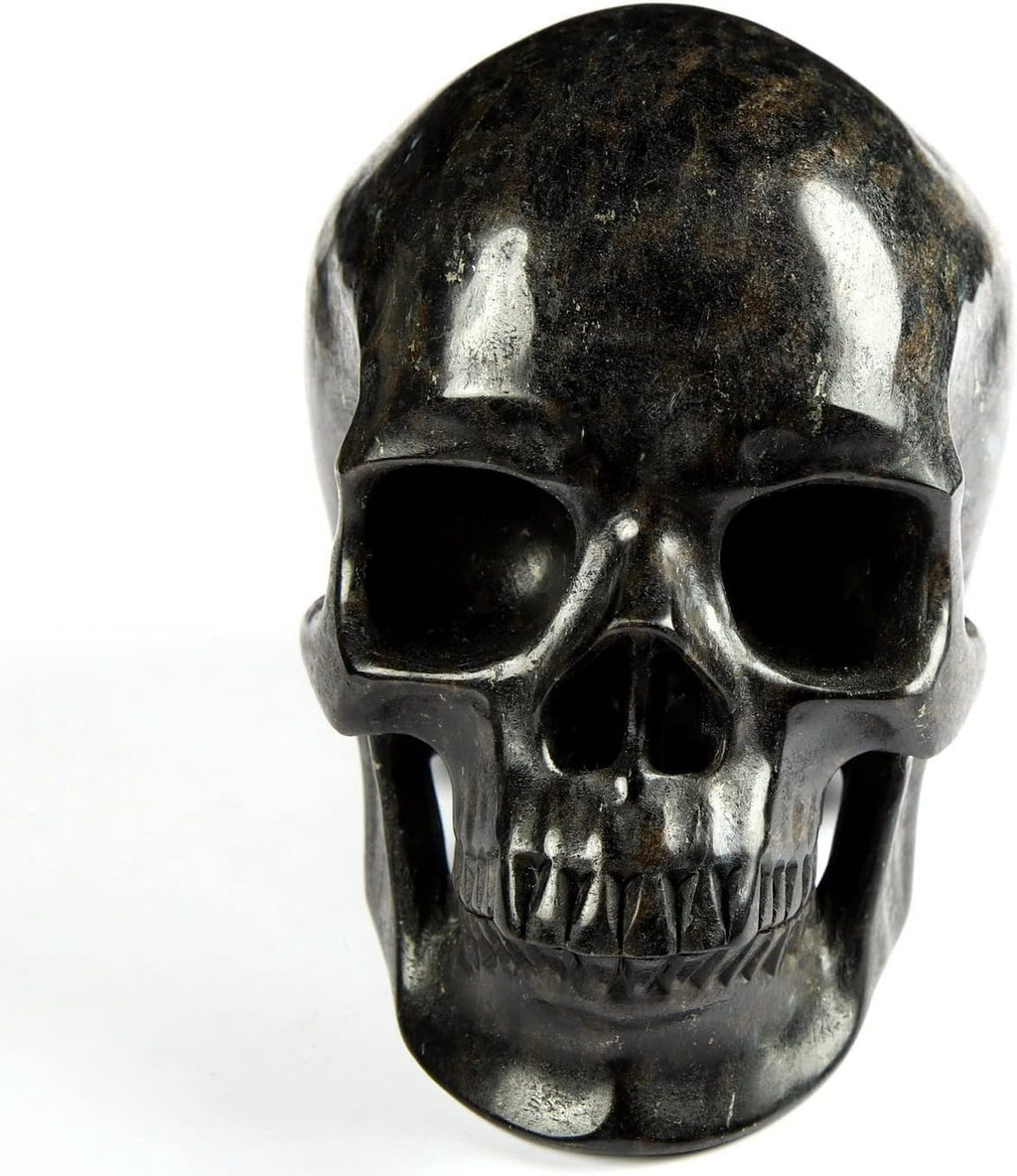 Skullis 5.0" Russian Arfvedsonite Hand Carved Crystal Skull, Super Realistic, Crystal Healing, Hand Carved Gemstone Fine Art Sculpture, Reiki Healing Stone Statue. z8