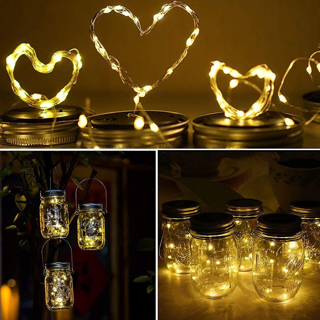 Solar Mason Jar Lights Lids, 12 Pack 30 Led Fairy Lights(Jars Not Included), Outdoor Hanging Mason Jar Solar Lights, Fairy in a Jar Firefly Lights for Patio Garden Table Decor Gifts