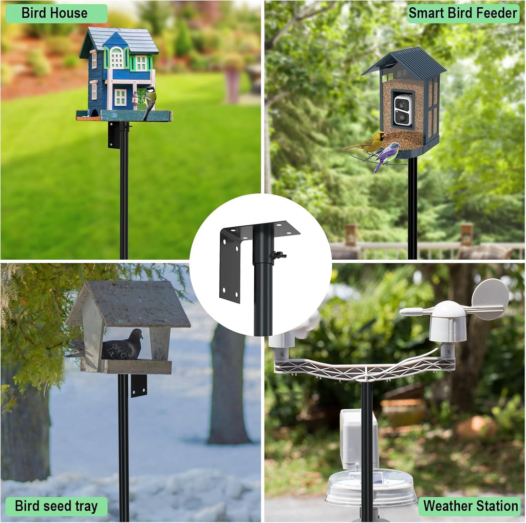 ERYTLLY Bird House Pole Mount Kit 80 Inch 2 Pair Hooks Multi Feeders Bird Bath Feeder Tray - Heavy Duty Adjustable Bluebird Feeder Support Rod Stand Set for Outside, Yard, Garden