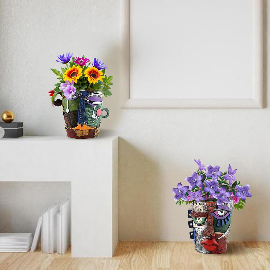 Brutalist Abstract Face Planters Pots, Unique Abstract Flower Pot Head Planter Pot Ornaments Resin Picasso Tears Flowerpot with Drainage Hole for Indoor and Outdoor Plants Home Decor (Tears)