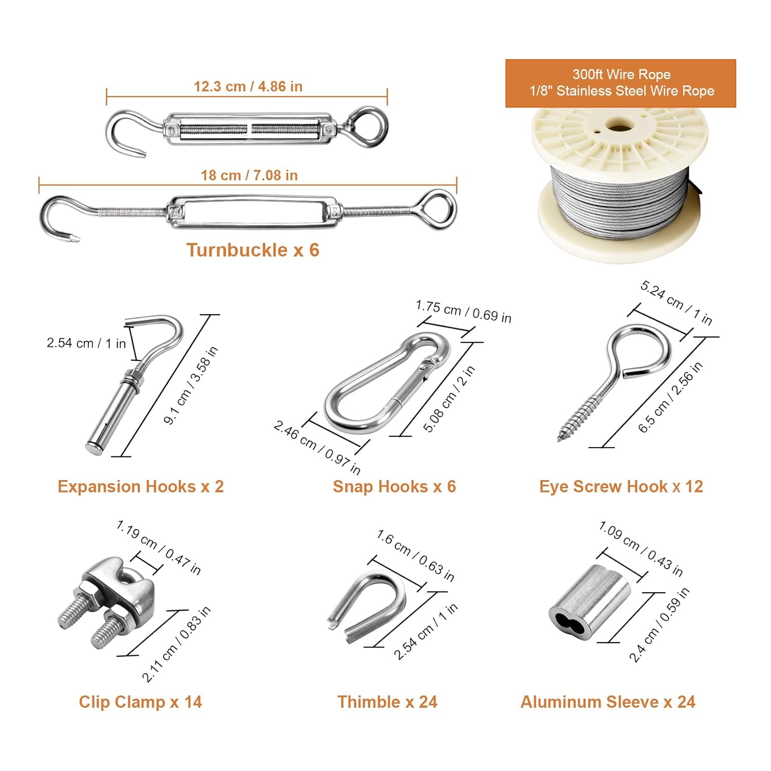 1/8" Vinyl Coated Wire Rope Kit with Work Gloves, 300FT Stainless Steel String Light Hanging Kit with Turnbuckle,7x7 Strand 920LB Strength Clothes Line Cable for Outdoor, Crafts, Garden