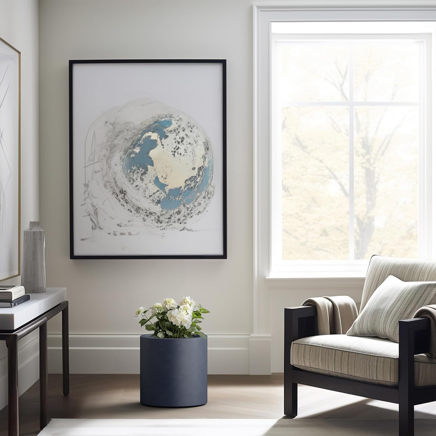 Kante 12.6" Dia Round Concrete Planter, Modern Style Large Cylindrical Plant Pot with Drainage Hole and Rubber Plug for Indoor Outdoor Patio, Dark Gray