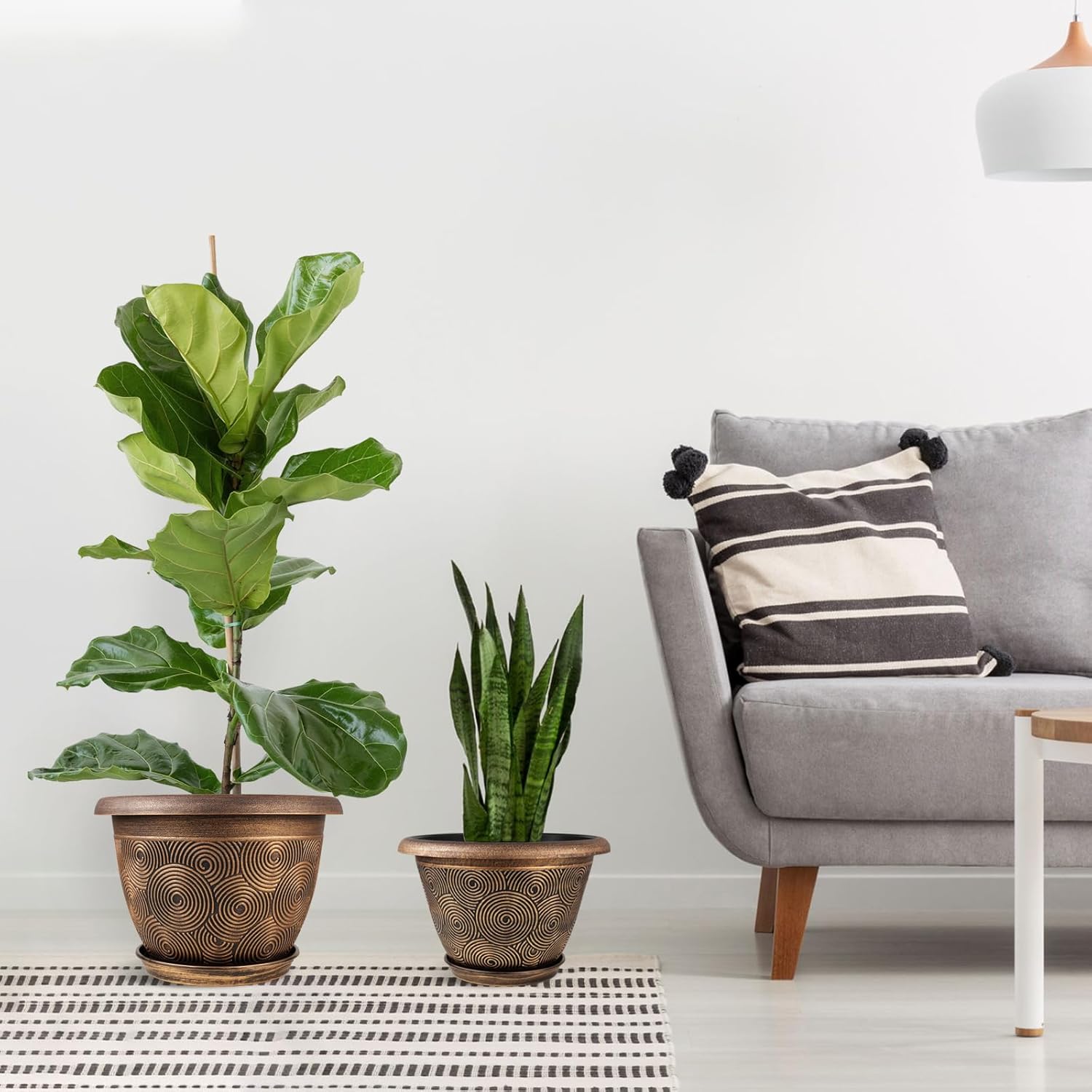 10 Inch Flower Pots Planters for Indoor Outdoor Plants, 3 Pack Plastic Large Plant Pots with Drainage Hole & Tray, Modern Decorative Garden Pot with Saucer, Plant Container for House